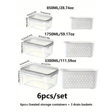 6-Pack Transparent PP Refrigerator Storage Boxes with Lids