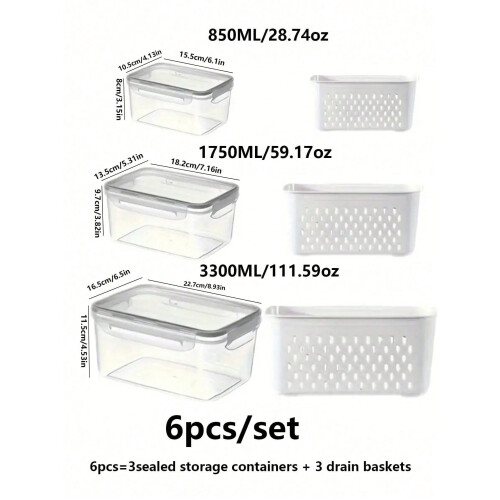 6-Pack Transparent PP Refrigerator Storage Boxes with Lids