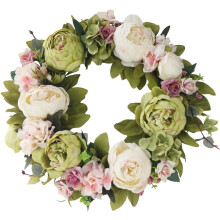 Guirlanda de peônias de seda de 34,8 cm (13,7 pol.) para decoração de ambientes internos e externos.