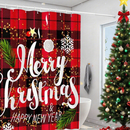 Red Polyester Christmas Shower Curtain 180x180 cm