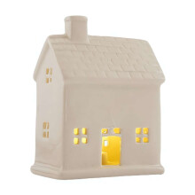 Wit keramisch kerstdorpje in de vorm van een huisje, verlicht, 1 stuk