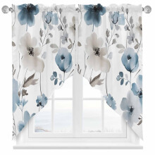 Cantonnière à festons bleus abstraits, motif floral vintage aquarelle marron, 91 x 160 cm, pour fenêtres de cuisine/salle de bain/chambre