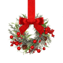 Christmas Wreath with Red Bow Garland, 12-inch
