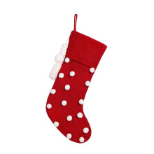 Red Knit Christmas Stocking with White Pom Pom Dots, 18 Inch
