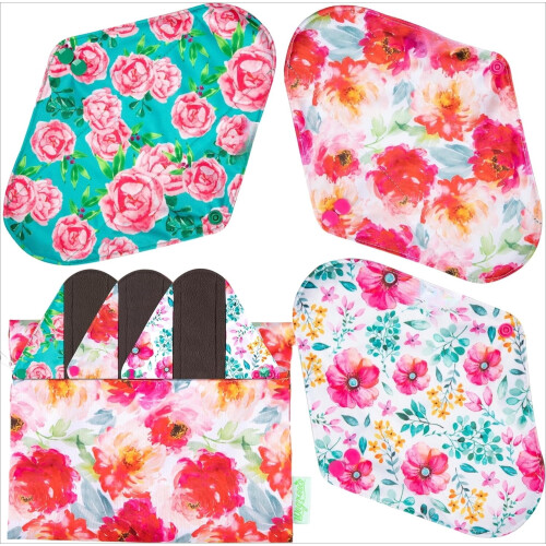 Reusable Menstrual Pads Soft Cloth 6 Pack with Mini Wet Bag