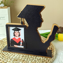 Cadre photo en bois pour remise de diplĂ´me avec motif de toque et de diplĂ´me