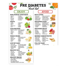 Poster mit Lebensmittelliste für Prädiabetes – Ernährungstabelle für zuckerarme Ernährung