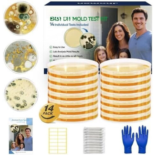 Kit de teste de moldes com 14 peças e guia para superfície e ar.