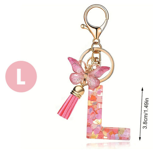 Porte-clés papillon à pompon avec pendentif 26 lettres 1