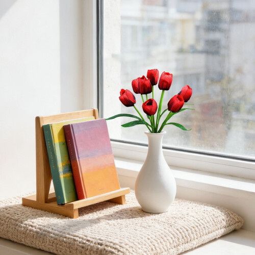 Tulipas artificiais de seda, 9 cabeças, 40 cm (15,8 polegadas), vermelhas 1