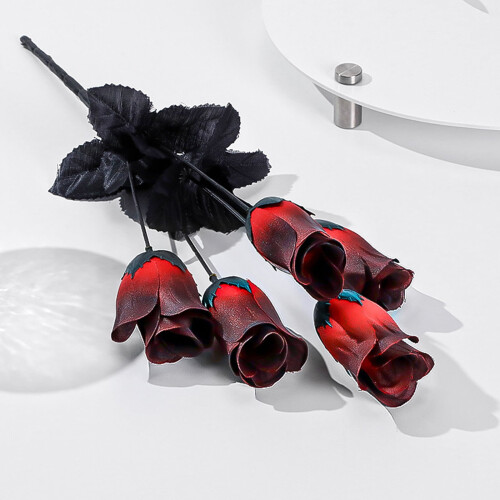 Rosa artificiale nera con 5 fiori, stelo da 40 cm 1