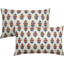 Fodere per cuscino lombare con stampa floreale blu navy e arancione, 30x50 cm, set da 2