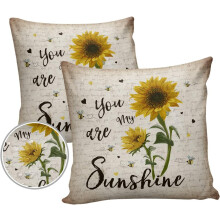Federa per cuscino con girasoli, 45x45 cm, confezione da 2, in cotone impermeabile.