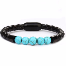 Bracciale da uomo in pelle con perline di cristallo