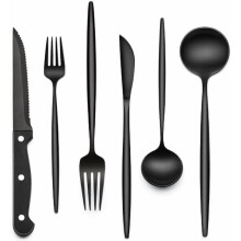 24-Piece Black Stainless Steel Flatware Set for 4