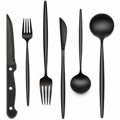 24-Piece Black Stainless Steel Flatware Set for 4