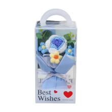 Buquê de rosas de crochê tecido à mão em caixa de presente azul 5x5x9,8