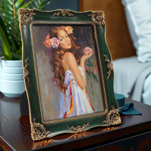 Cadre photo vintage 8x10 pouces vert avec accents dorés