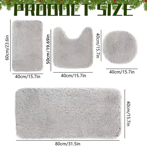 Badezimmerteppich-Set, Plüsch-WC-Matte in U-Form, Grau, 4-teilig 2