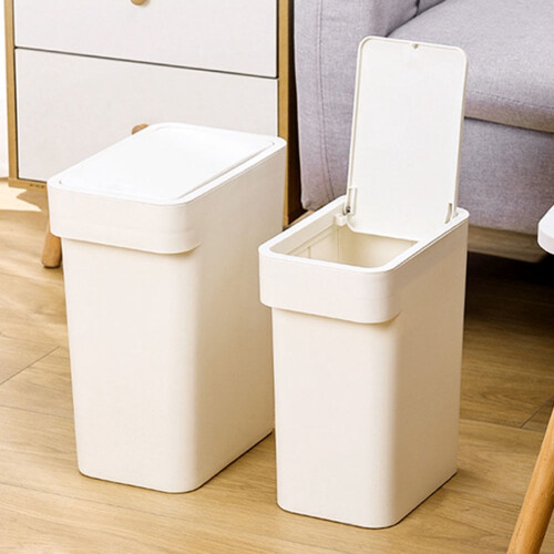 FRCOLOR Bathroom Waste Basket Office Recycle Bin Garbage Can Thin Trash White 2
