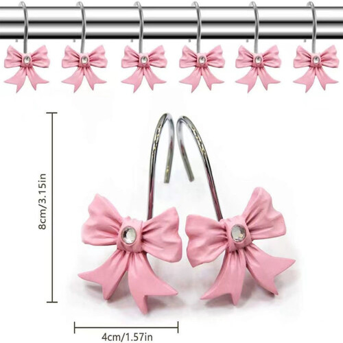 12-Pack Pink Bow Shower Curtain Hooks Resin 2