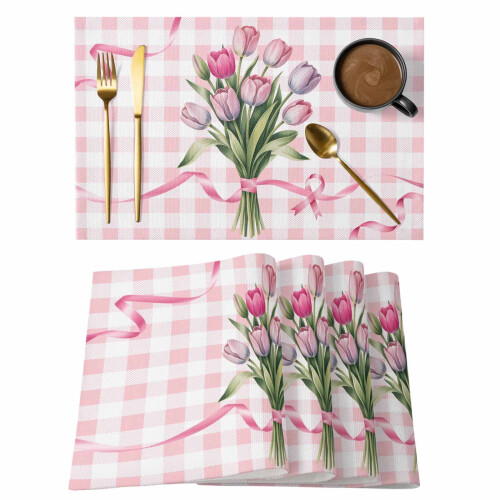 Σουπλά Tulip Pink Buffalo Plaid Σετ 6 τεμαχίων
