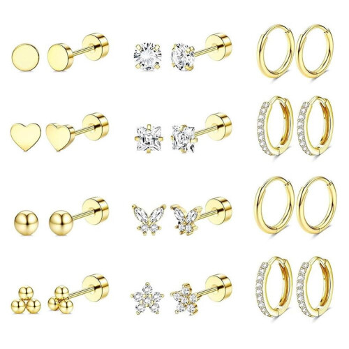 Hypoallergenic Surgical Steel Flat Back Earrings Gold Stud