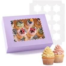 Scatole per cupcake viola chiaro con finestra trasparente, adatte al contatto con gli alimenti,