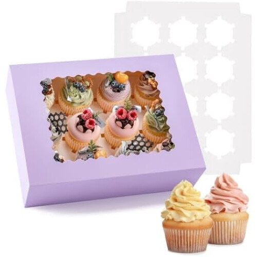 Ανοιχτόχρωμα μωβ κουτιά για cupcakes με διαφανές παράθυρο, ασφαλή για τρόφιμα,