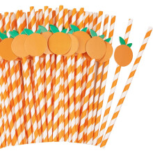 Canudos de papel listrados laranja, 50 unidades