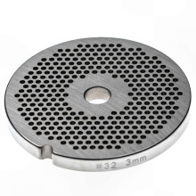 Vleesmolenplaat van roestvrij staal met gaten van 3 mm en een boring van 13,4 mm.
