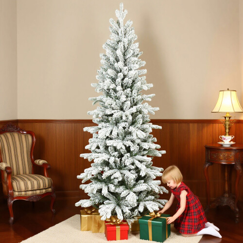 Homcom HOMCOM 7ft Pencil Christmas Tree with Snow, Realistic Tips, Easy Assembly 1