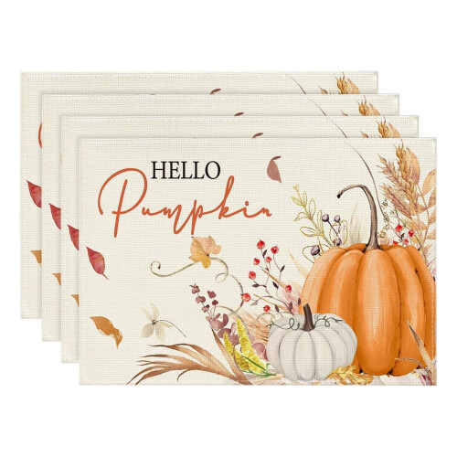 8-Piece Autumn Pumpkin & Maple Placemats, Polyester,