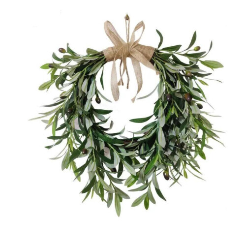 Artificial Olive Branch Wreath – Farmhouse Heart Shape,