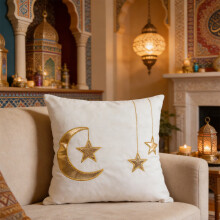 Golden Star and Crescent Velvet Pillowcase 45x45cm
