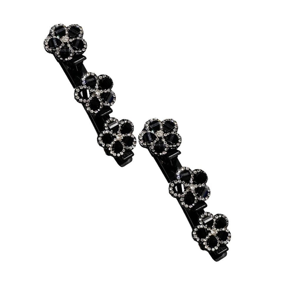 Braided Hair Clips with Rhinestones Black 2 Pcs
