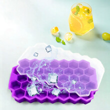 Purple Silicone Ice Cube Tray with Dustproof Lid, 7.2 x 4.3