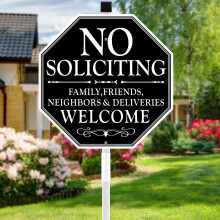 No Soliciting Sign 11x27in Aluminum with Stake