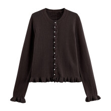 Strikket cardigan med knapper til kvinder i kaffefarvet