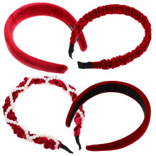 Larges bandeaux pour cheveux pour femmes, rouges élégants, lot de 4.