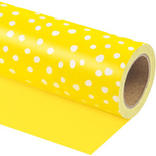 Rollo de papel de regalo reversible amarillo con lunares de 17x33 pies