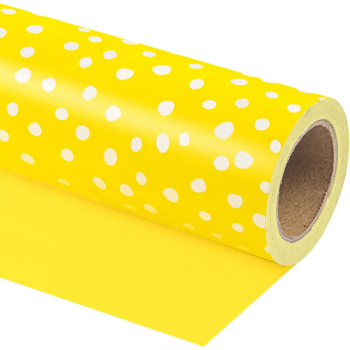 Reversible Yellow Polka Dot Wrapping Paper Roll 17 x 33 ft