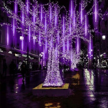 Guirlande lumineuse solaire effet pluie de météores, 30 cm, 10 tubes, pour extérieur