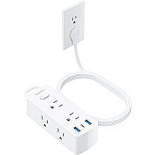 Short Extension Cord 3ft -Flat Plug Power Strip with 6 Outlets 3 USB Ports(1 USB C), Small Outlet Extender for Travel Dorm Room Essentials, White