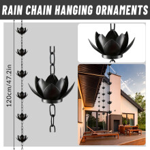 Cadena para la lluvia con forma de flor de loto, metal negro, 2,5 m