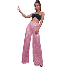 Pantalon évasé à sequins métalliques pour femme, pantalon large scintillant idéal pour les festivals, les fêtes et les soirées dansantes en