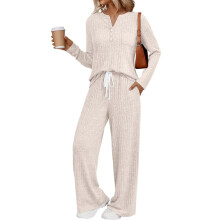 Dame2-delt loungesæt Efterårsoutfits Halsudskæring Sweater Matchende joggingsæt Pyjamas Tøj Lommer