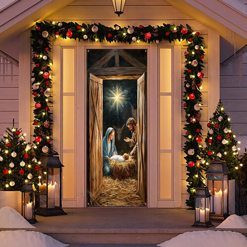Kerststal deurgordijn 71x35 inch