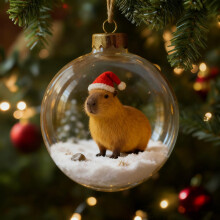 Állatos hógömb díszek, üveggömb mikulás sapkával