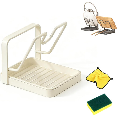 Topfdeckelhalter mit Abtropfschale – Arbeitsplatte aus Kohlenstoffstahl